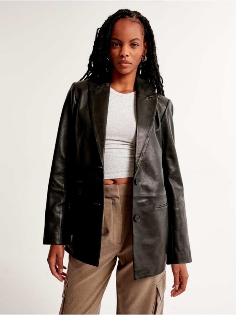 Abercrombie & Fitch Black Vegan  Leather Blazer Black Classic Single Breast XS